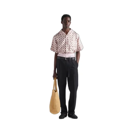 Short-sleeved printed silk shirt