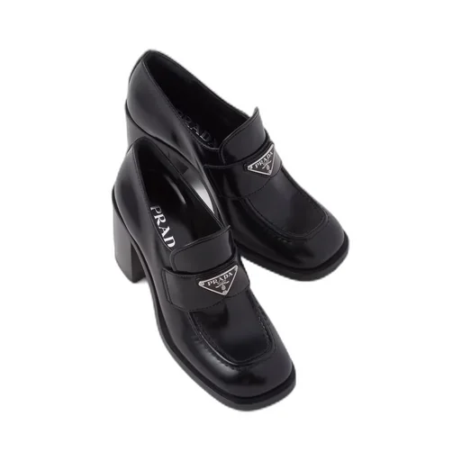 Brushed leather high-heel loafers