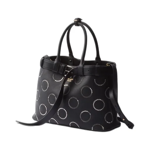 Prada Buckle large leather bag with appliqués