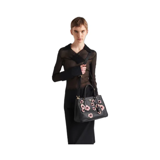 Large Prada Galleria leather bag with floral appliqués