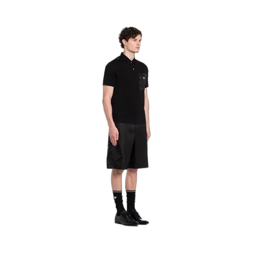 Stretch cotton polo shirt with Re-Nylon details