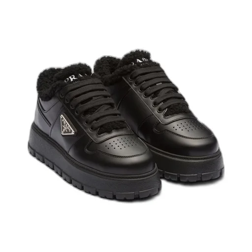 Leather and shearling sneakers