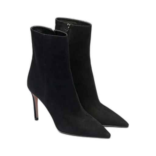 High-heeled suede booties