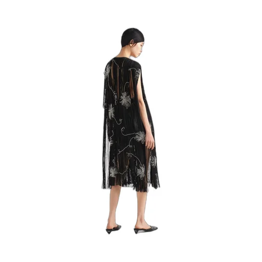 Embroidered dress with fringe