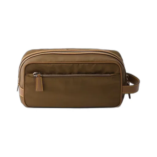 Re-Nylon and leather pouch