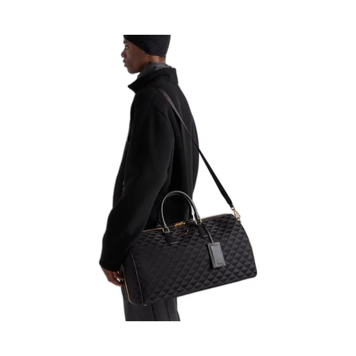 Embroidered fabric duffel bag