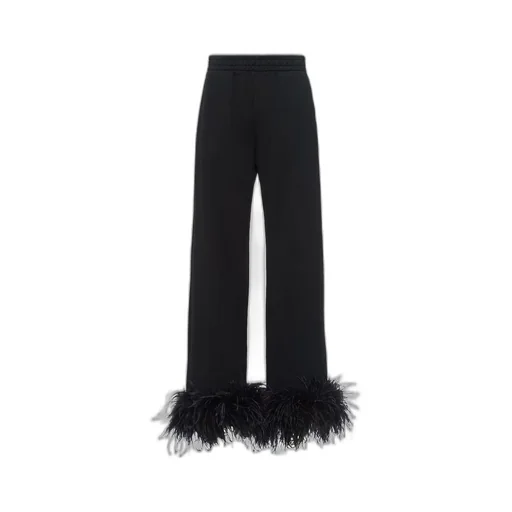 Cotton fleece joggers with feather trim