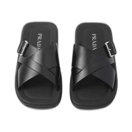 Brushed leather slides