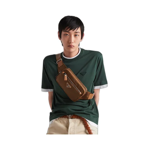 Re-Nylon and leather belt bag