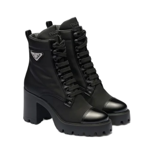 Re-Nylon and leather booties