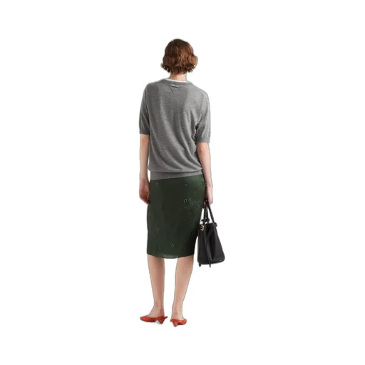 Grommet-embellished organza midi-skirt