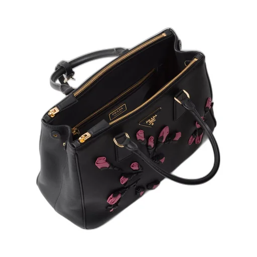Large Prada Galleria leather bag with floral appliqués