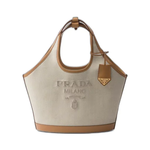 Medium linen blend and leather tote bag