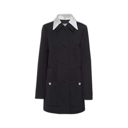 Singled-breasted wool sateen coat with collar