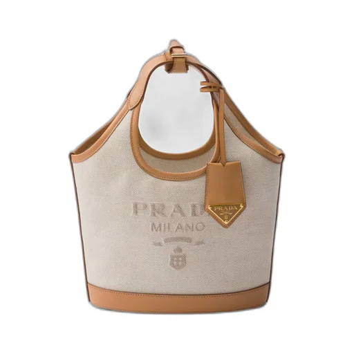 Linen blend and leather mini-buckle bag