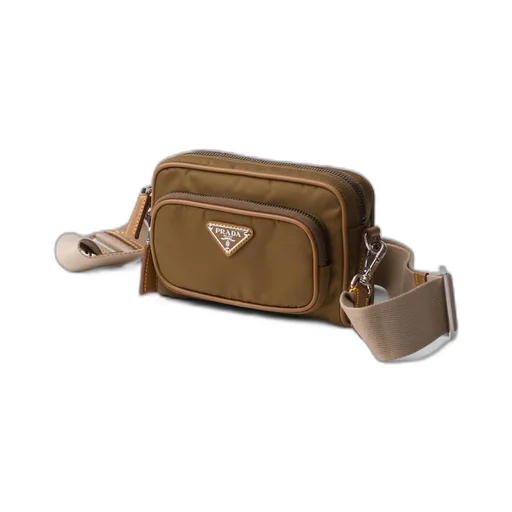 Re-Nylon and leather shoulder bag