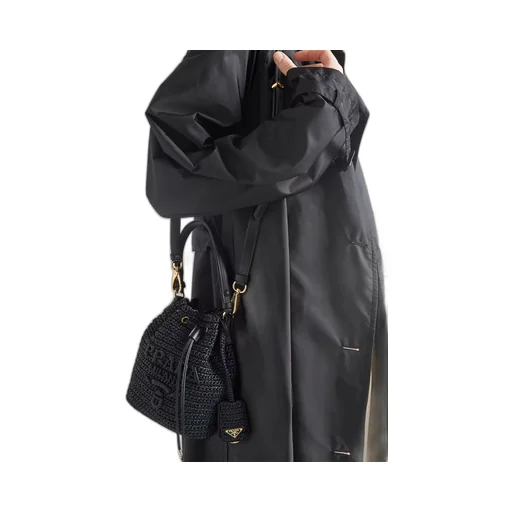 Crochet and leather mini-bucket bag