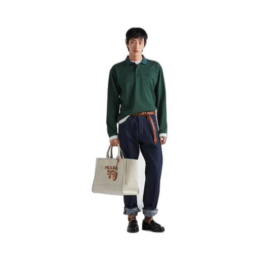 Long-sleeved cotton polo shirt