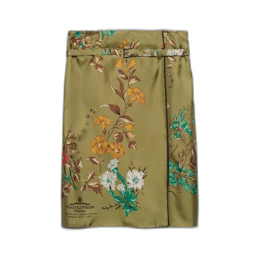 Printed silk twill skirt