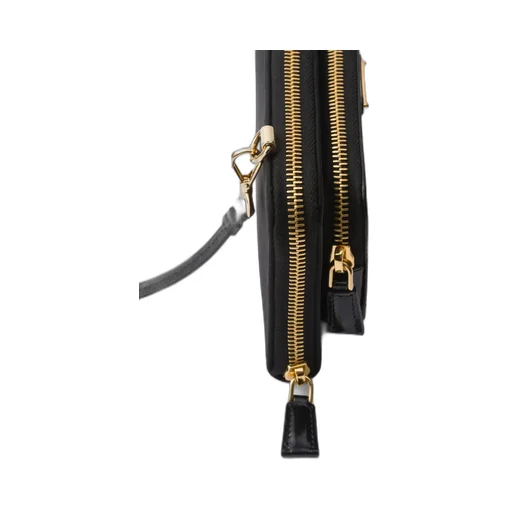 Re-Nylon and brushed leather wallet with shoulder strap