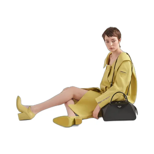 Leather coat with wide collar
