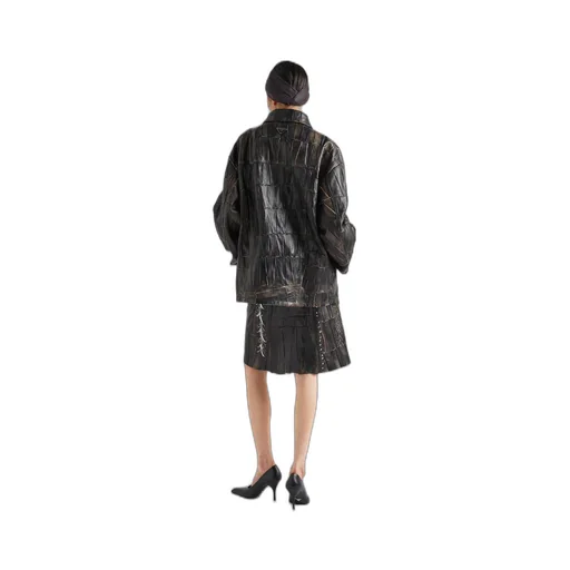 Nappa leather patchwork skirt