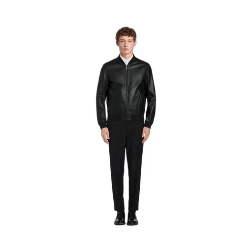 Reversible nappa leather and Re-Nylon bomber jacket