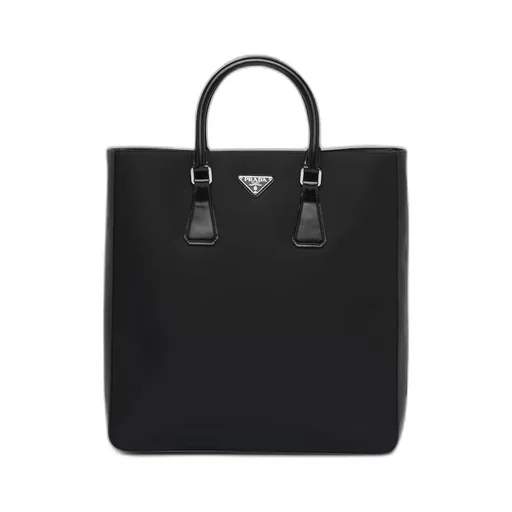 Re-Nylon and brushed leather tote bag