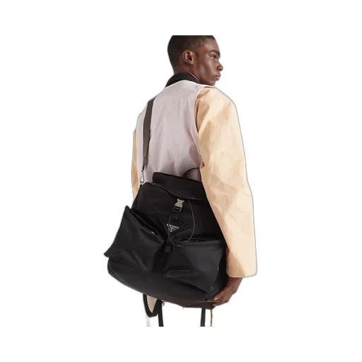Re-Nylon and leather backpack