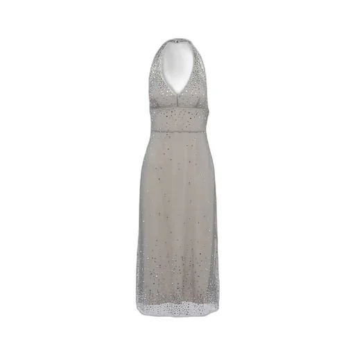 Embroidered tulle halter dress