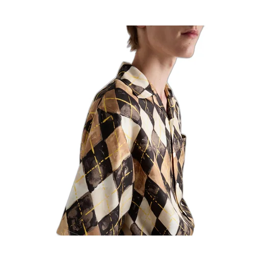 Short-sleeved Argyle-pattern silk twill shirt