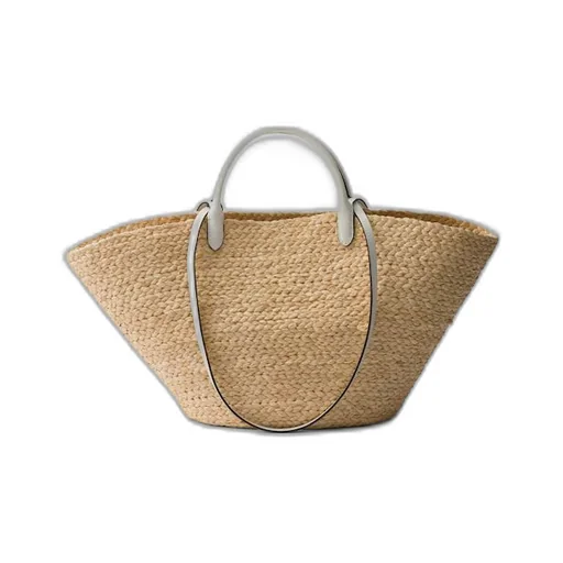 Large raffia and leather shopping bag