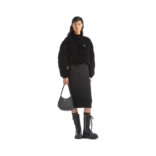 Convertible cropped velvet down jacket