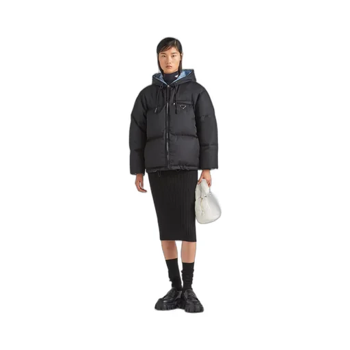 Re-Nylon Gabardine hooded down jacket