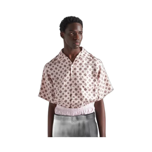Short-sleeved printed silk shirt