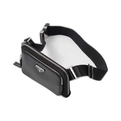 Re-Nylon and brushed leather shoulder bag