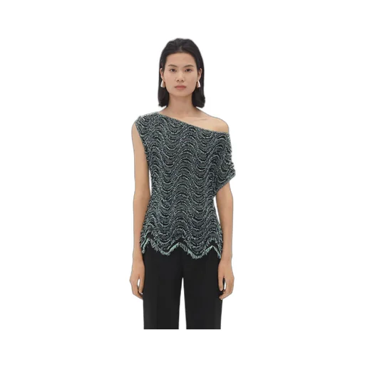 Textured Viscose Top With Weaved Fringes