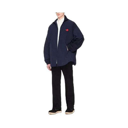 Logo Zipper Stand Collar Jacket Blue