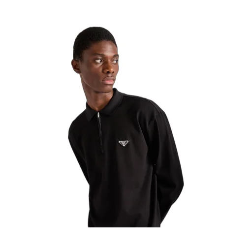 Long-sleeved piqué and Re-Nylon polo shirt