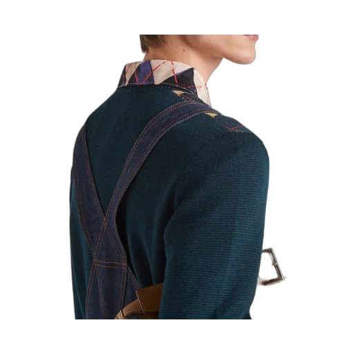Wool crew-neck sweater with an Argyle pattern