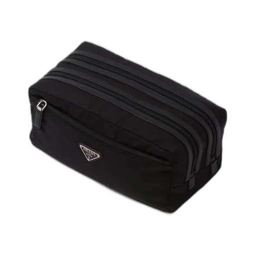 Re-Nylon and Saffiano leather travel pouch
