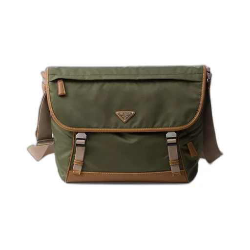 Re-Nylon and leather shoulder bag