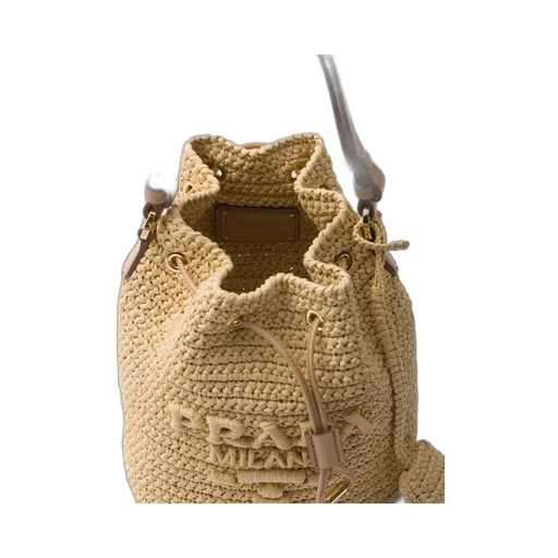 Crochet and leather mini-bucket bag