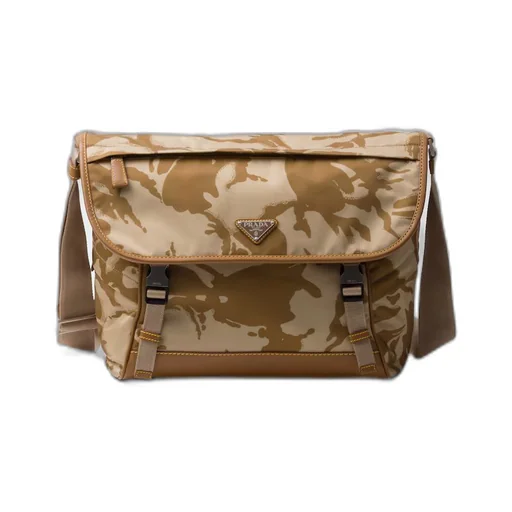 Printed Re-Nylon and leather shoulder bag