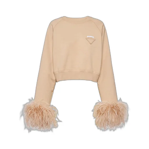 Crew-neck sweatshirt with feather trim