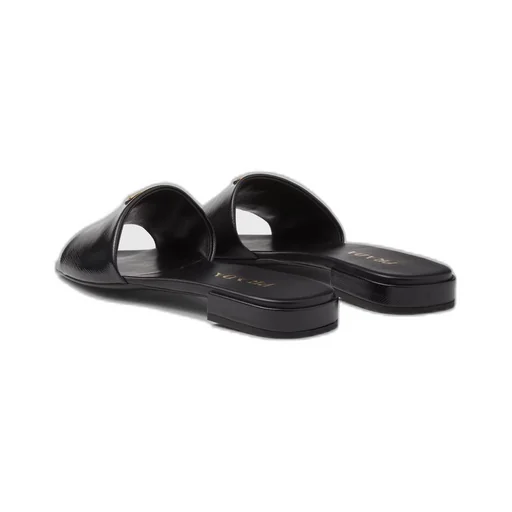 Saffiano patent leather slides