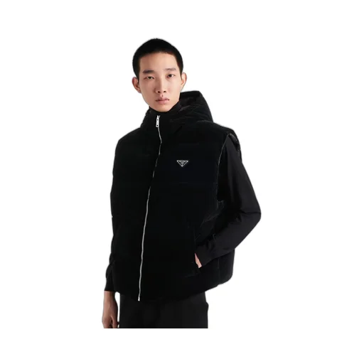 Hooded technical fabric down vest