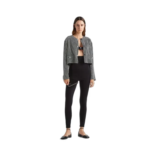 Single-breasted rhinestone encrusted mesh jacket