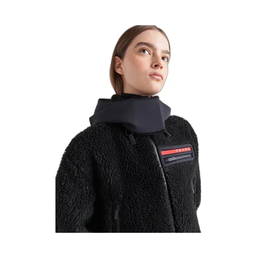Cropped fleece and recycled technical fabric sweatshirt
