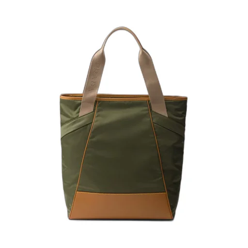 Re-Nylon and leather tote bag